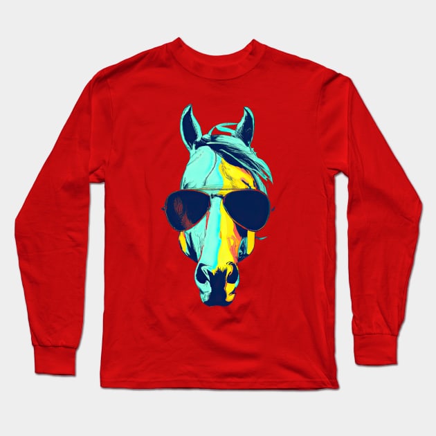 Horse with Sunglasses Long Sleeve T-Shirt by poppijanne